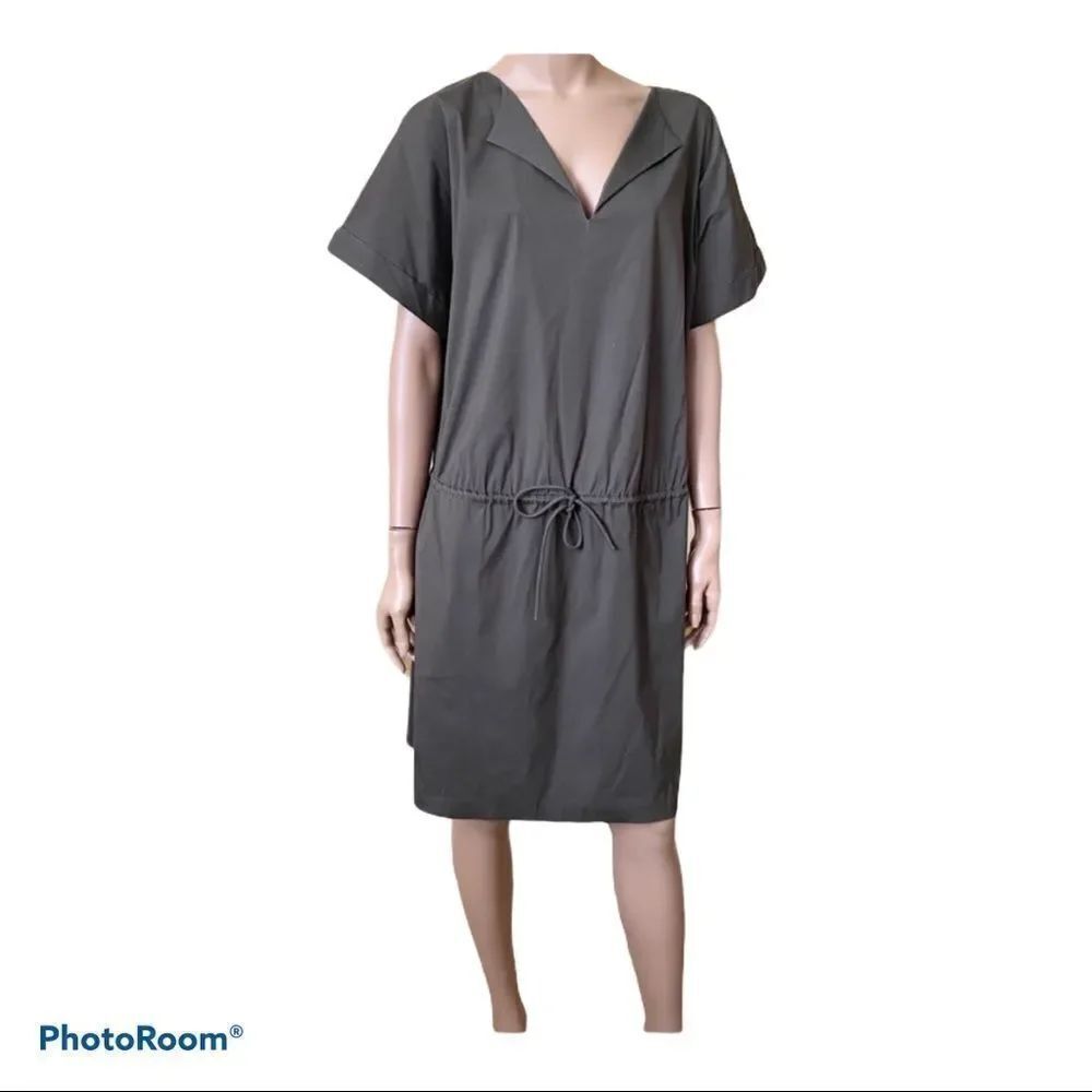 Lafayette 148 New York olive drop waist with tie drawstring dress. L